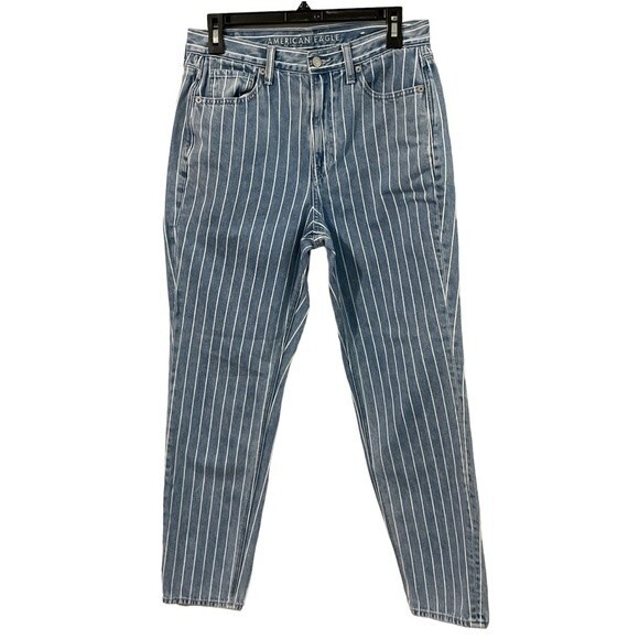 AMERICAN EAGLE Mom Jean | Size 6 Long | Hi-Rise Blue with White Stri… - Picture 1 of 8